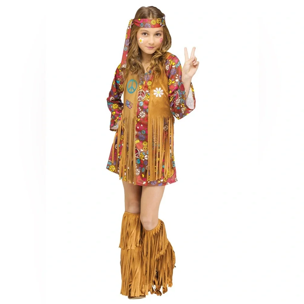 Peace and Love Hippie Child Costume Groove 60's Girl L 10-12